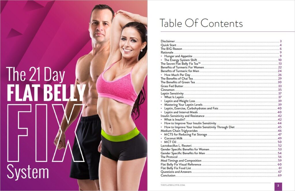 Table of Contents of Flat Belly Fix Pdf Book